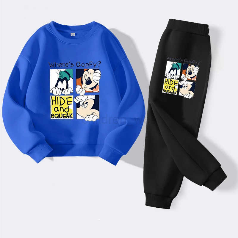 Disney New Autumn Childrens Hoodies Sets Anime Mickey Boys Pullover and Long Pants Two Piece Set Kids Casual Thin Tracksuit H251022