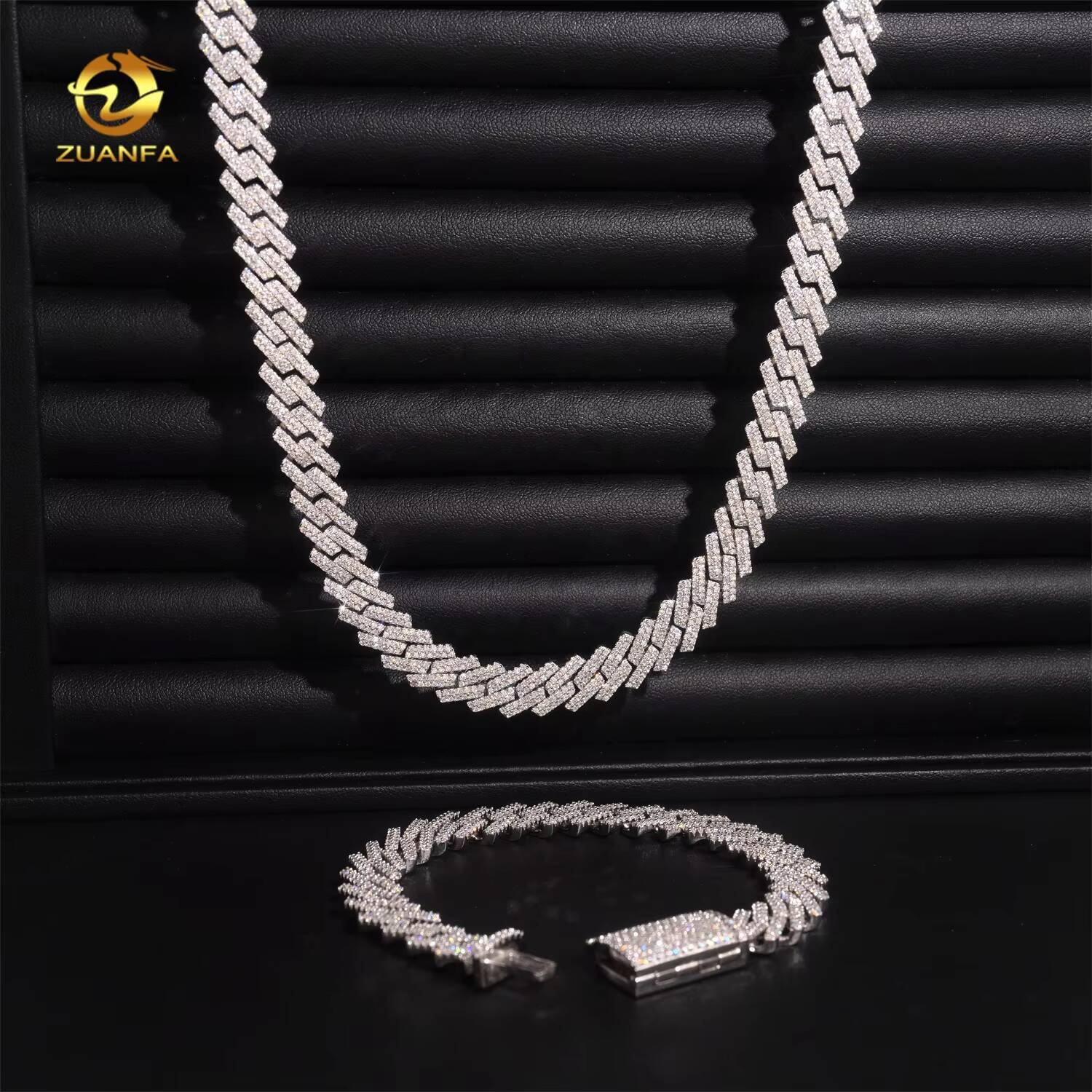 Promotion Price Regular Two Row 10mm Hip Hop Moissanite Diamond 925 Silver Iced Out Cuban Link Chain