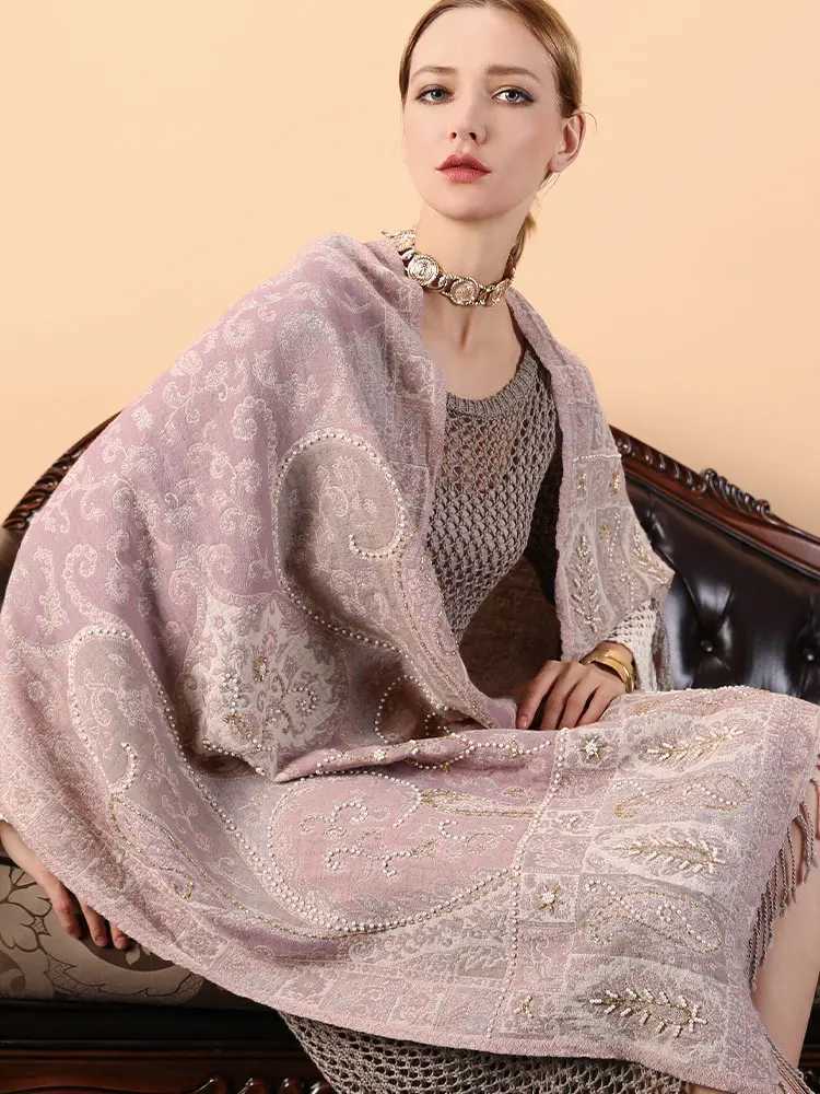 100 Real Wool Scarf ShAWls Autumn and Winter Thick Wool Warm Scarf for Women Beaded Embroidery Allmatch Wool ShAWl J251129
