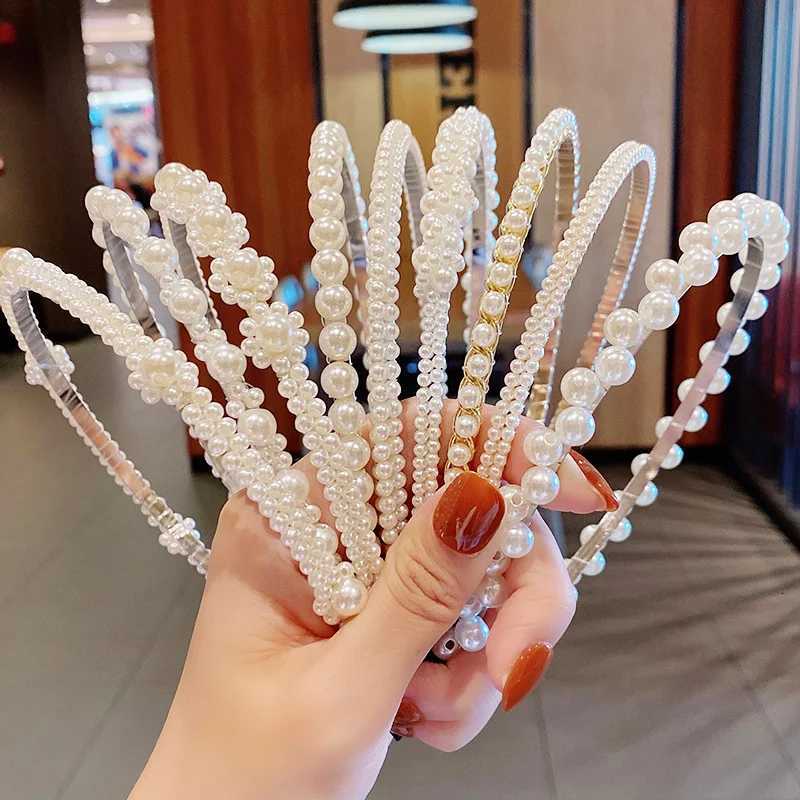Women Vintage Elegant Full Pearls Simple Metal Hairbands Lady Sweet Hair Decorate Headband Hair Hoops Fashion Hair Accessories V251022
