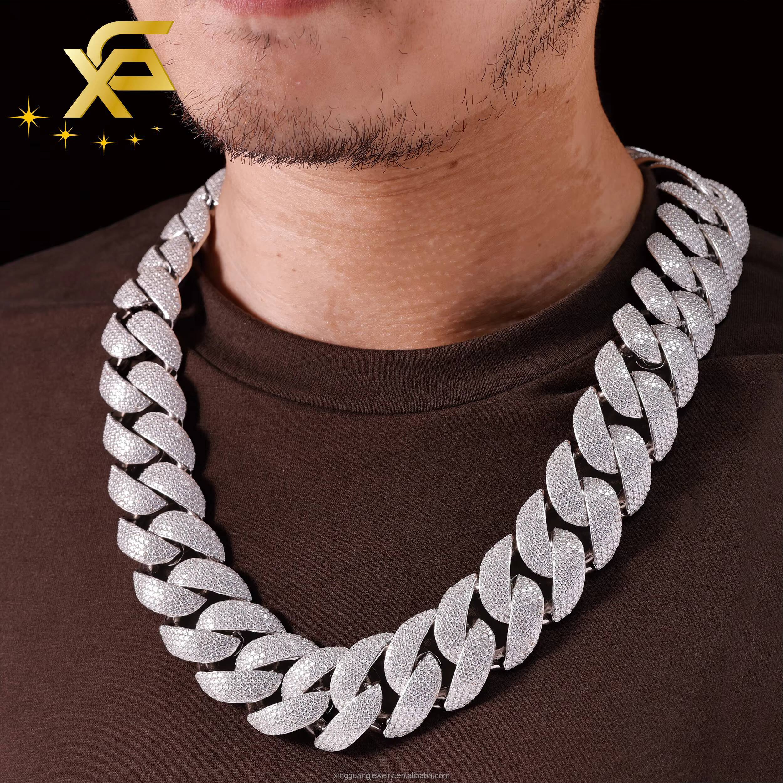 Heavy Silver Weigh Bigger Size Customized Trend Made Iced Out 30mm Diamond Hip Hop Necklace 925 Silver Rapper Cuban Lidynamic Chain