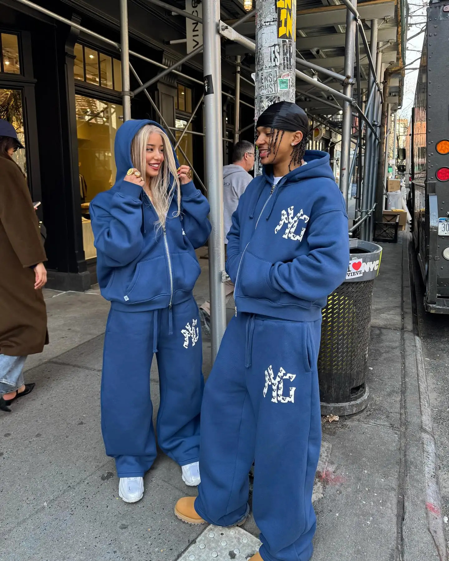 Royal Blue Hoodies Mens Womens Pants Two Piece American Y2K Streetwear Vintage Loose Set Tracksuit Men Clothing 251022