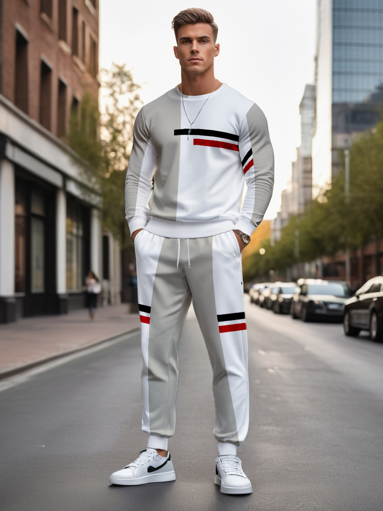 Men's Brown Knitted Cotton Blend Long Sleeve Round Neck Sweatshirt Ankle-Length Casual Outdoor Comfortable T-Shirt - YLWY00182