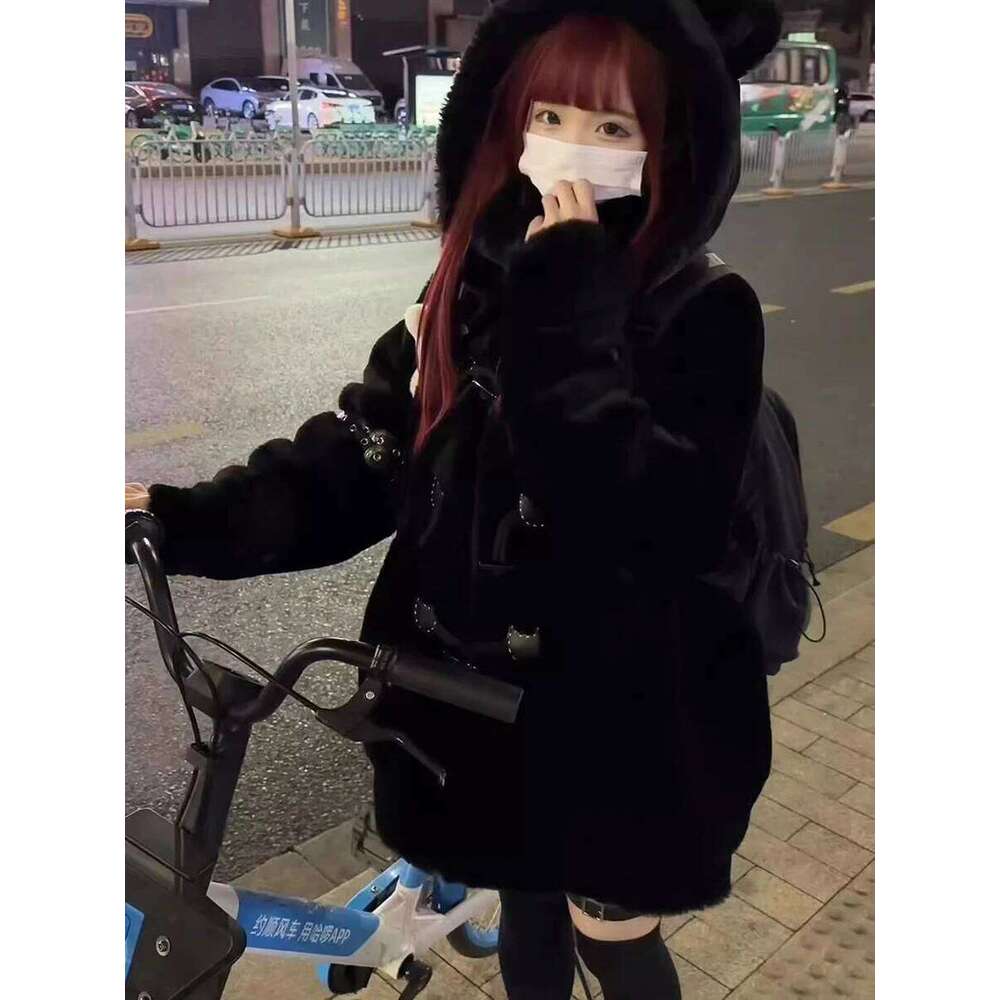 Lautaro Autumn Winter Oversized Soft Thick Warm White Faux Fur Hoodie Women with Bear Ears Horn Buttons Punk Style Fluffy Jacket