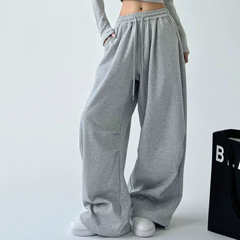 2025 Harajuku Wide Leg Sweatpants Women Streetwear Baggy Oversize Gray Sports Pants Woman Drawstring Casual Joggers Trousers251029
