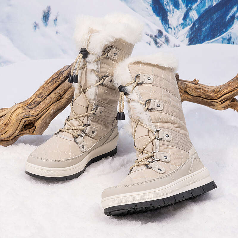 Women's Waterproof Winter Snow Boots, Warm Comfortable Faux Fur Insulated Non-Slip Outdoor Lace-Up Mid Calf Fashion Round Toe Booties