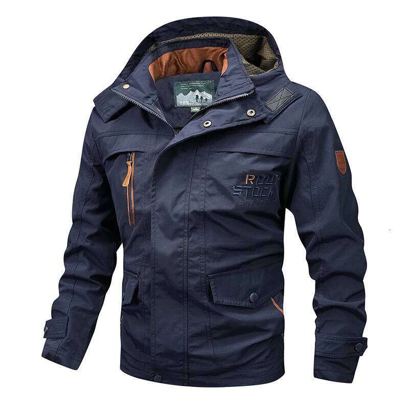 Spring Autumn New Windproof Casual Coat Detachable Hat Men Multi-Pocket Waterproof Military Jacket Male M-5Xl