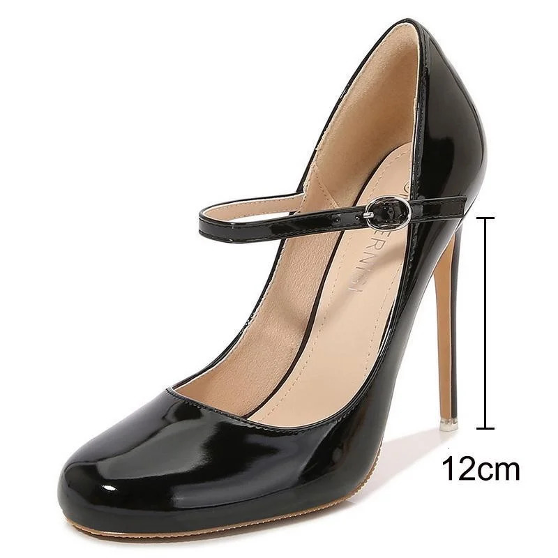 Women Patent Leather High Thin Heel Shoes Ankle Strap Women Pumps for Office Nightclub Party Wedding Cross Dressing Wide Shoes 251017