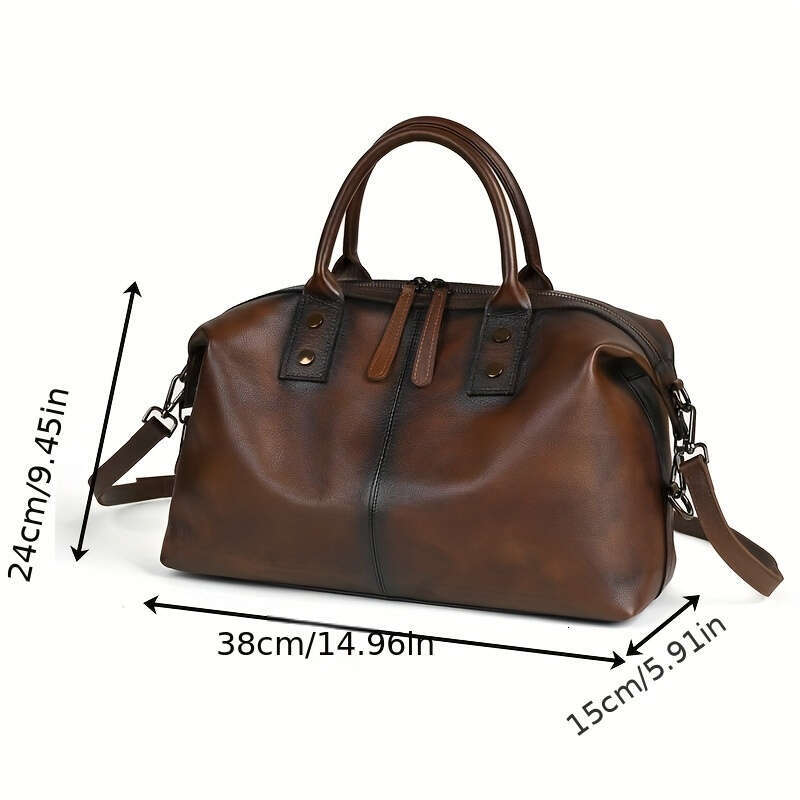 Vintage Brown Genuine Leather Dumpling Bag For Women - Top-Handle Handbag With Detachable Shoulder Strap, Large Capacity, Casual Style, Anti-Fade Fini