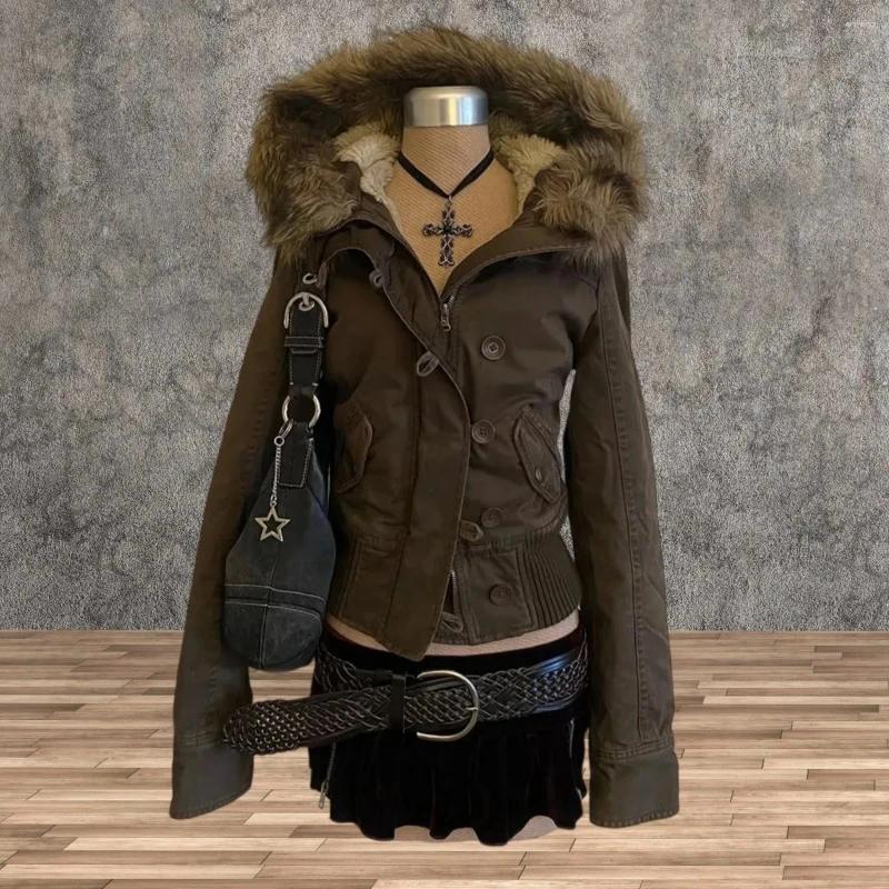 Women's Jackets Vintage Plush For Women Street Fashion Hooded Winter Clothes Casual Slim Denim Jacket Coat Tops