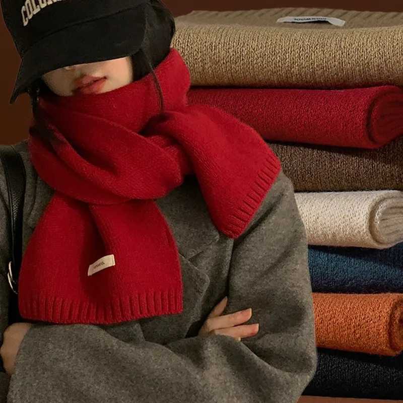 Christmas and New Year Gifts Winter Women Warm Scarf Solid Color Thicken Knitted Shawl Wraps Outdoor Coldproof Long Scarves J251022