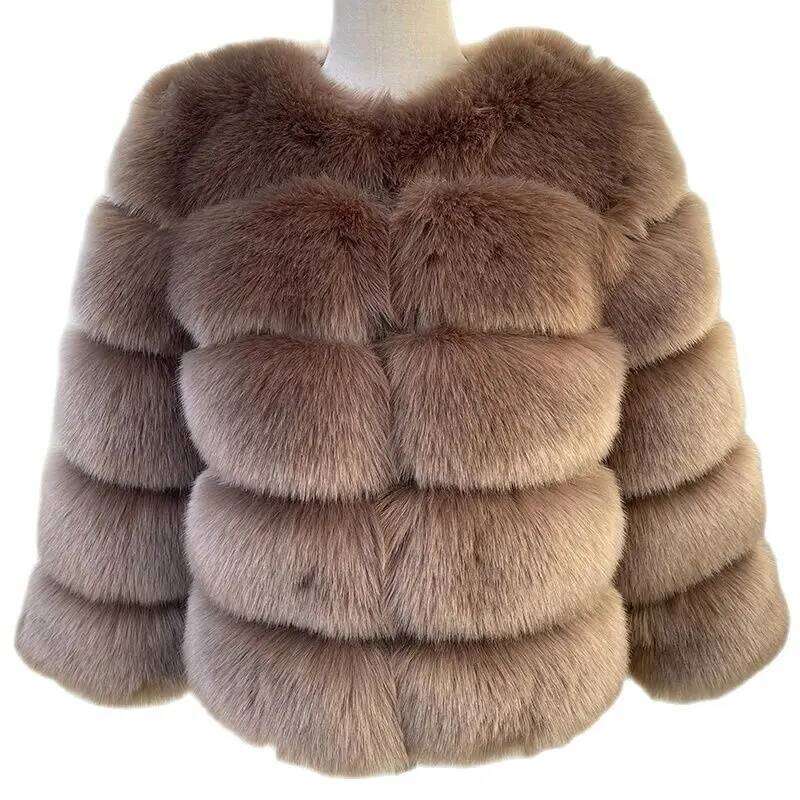 HJQJLJLS 2023 Winter New Fashion Women Faux Coat Female Black Elegant Fluffy Thick Warm Artificial Fox Fur Jacket Outerwear