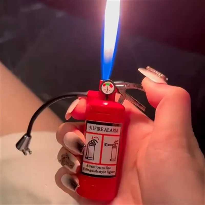 New Fire Extinguisher Torch Lighter Metal Flash Light Free Fire Butane Gas Pipe Lighter Unusual Inflated Cigar Cigarette Lighter C251022
