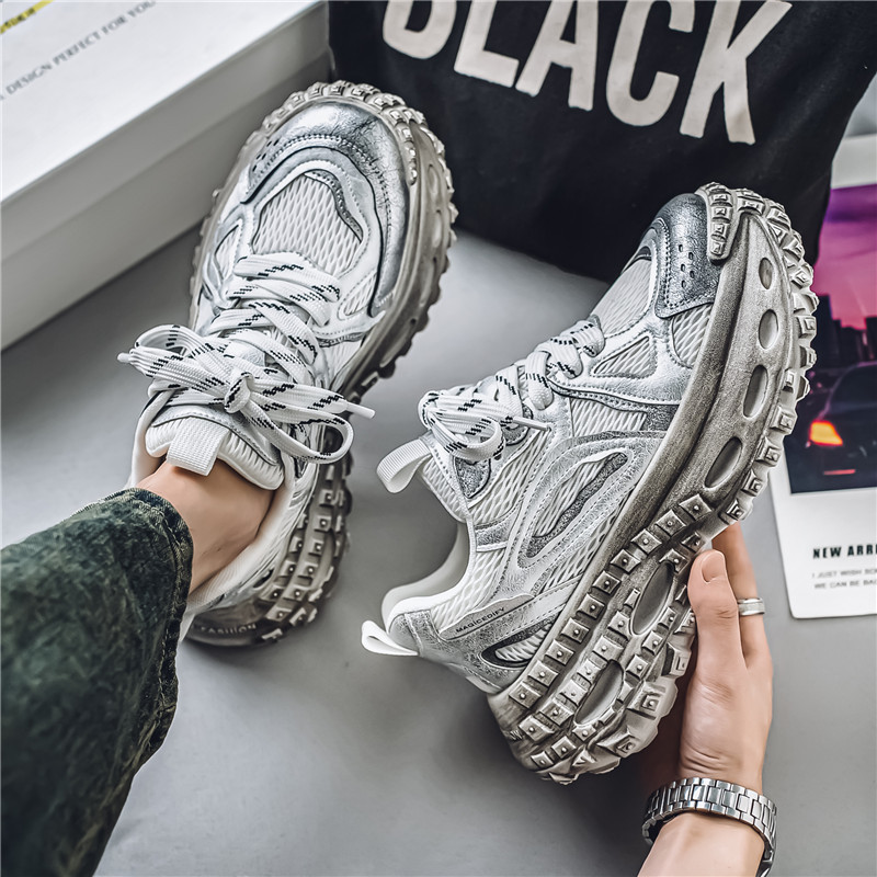 Men's shoes spring and summer mesh breathable and versatile youth sports running tire soles increase the height of casual black dad trendy shoes