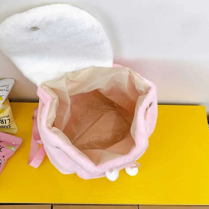 Sanrio Plush Schoolbag Hello Kitty Furry Bag Cute Cartoon Fluffy Satchel Tote Backpack Kawaii Handbags Large Capacity Plushie L251022