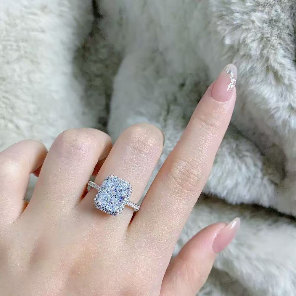 Classic Design Emerald Cut Yellow Canary Gold Moissanite Engagement Ring 10K Solid Gold