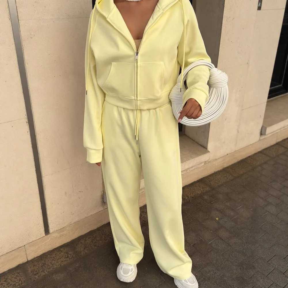 Pants Suit Women Sporty 2 Piece Sets Hoodie Coat Trousers Tracksuit Hooded Jacket Sportswear Outfits Lace Up Autumn EnsembleT251022