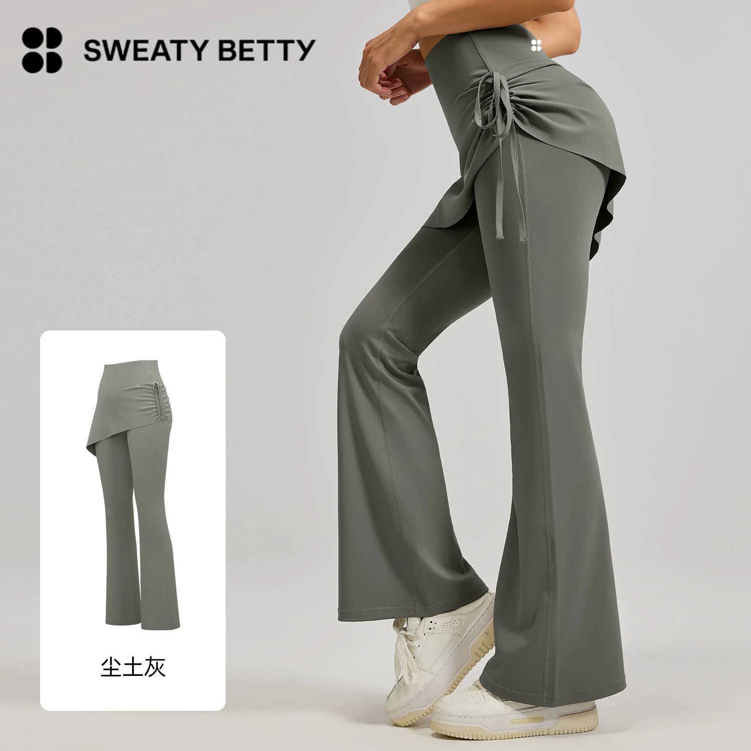 2025 Sweaty Betty Brand New Pleated Flared Skirt Pants Fake Two High Waisted Lifting Buttocks Micro Flared Yoga Pants for WomenT251022