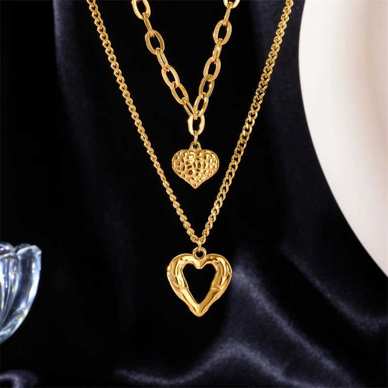 DIEYURO 316L Stainless Steel Small Uneven Folds 2 Love Necklace Highend Sense Party Accessories Nonfading Highquality Gifts U251022
