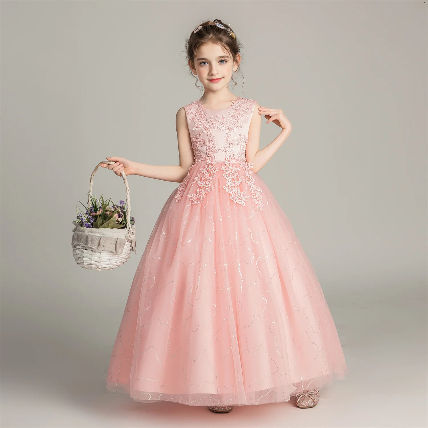 BX683 Kids Dresses For Girls Lace Dress Gown Princess Clothes Children Formal Evening Party Flower Girls Wedding Vestidois 251021