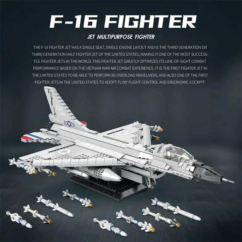 1427PCS Fighting Falcon F16 Fighter Building Block USA Military Plane Model Bricks Desktop Decoration Toys Kids Holiday Gifts J251022