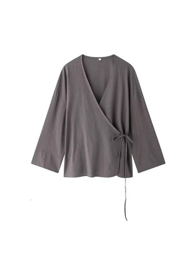 Women Fashion With Tied Loose Kimono Blouses And High Elastic Waist Side Pockets Pants Female Two Piece Sets MujerT251022