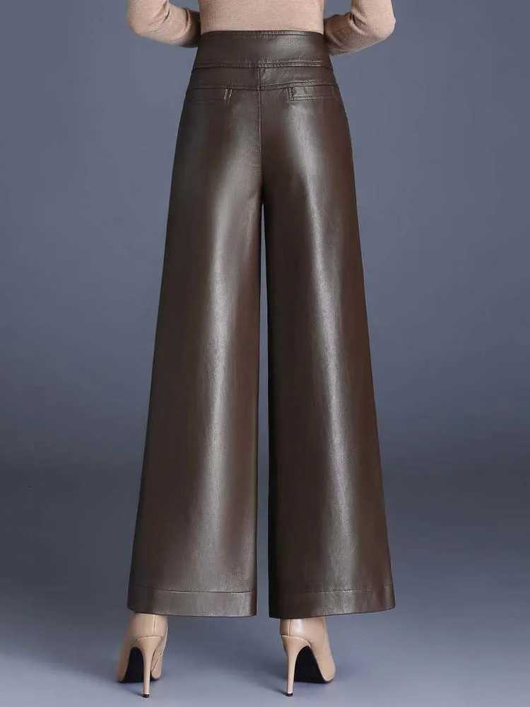 ZUZK High Quality Women PU Leather Wed Leg Pants Autumn Winter Fashion Warm Long Leather Pants Elegant LeatherTrousersT251022