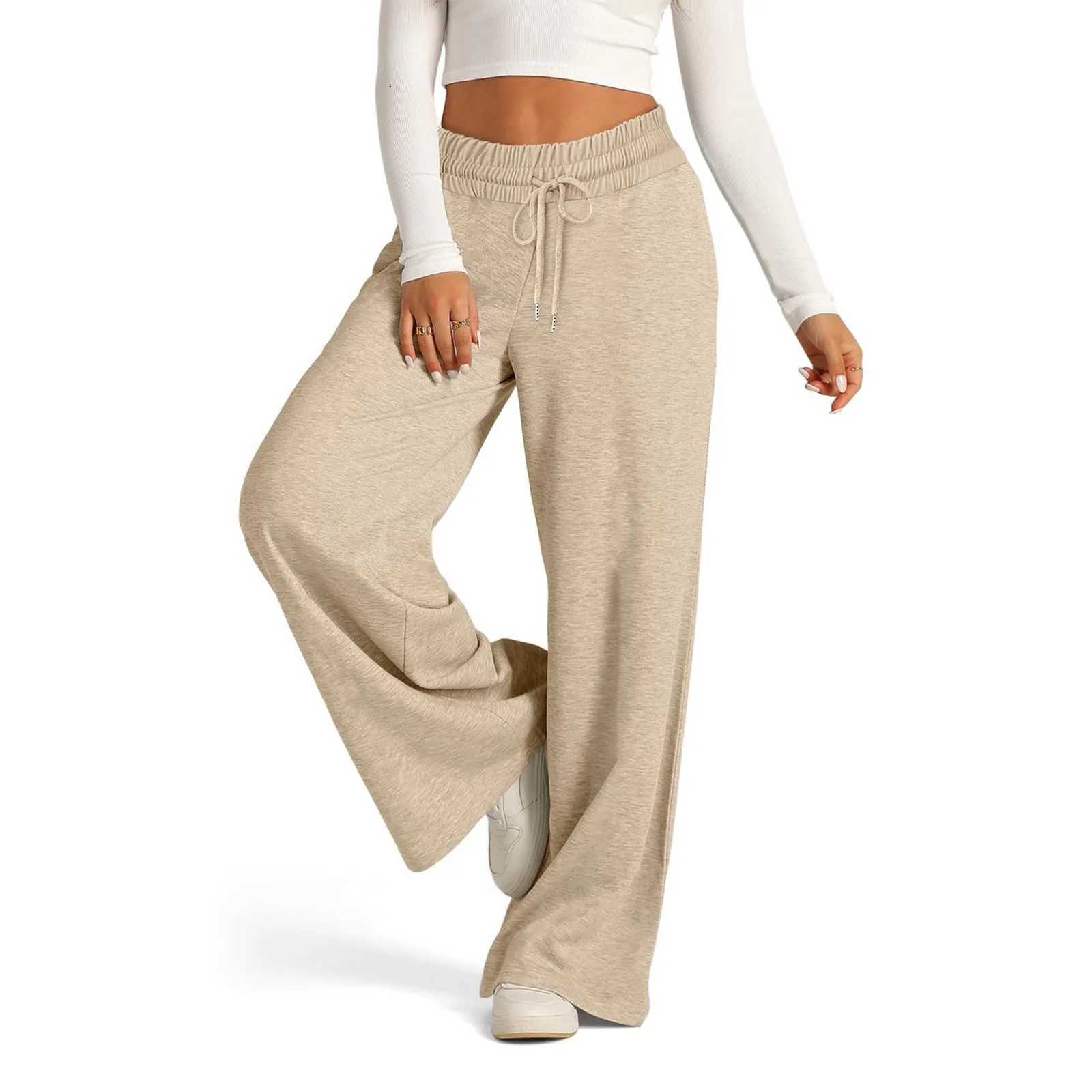 Ladies Fashion Classic Plain Color High Waisted Wide Leg Sweatpants Casual and Versatile Comfortable Yoga Jogger PantsT251022