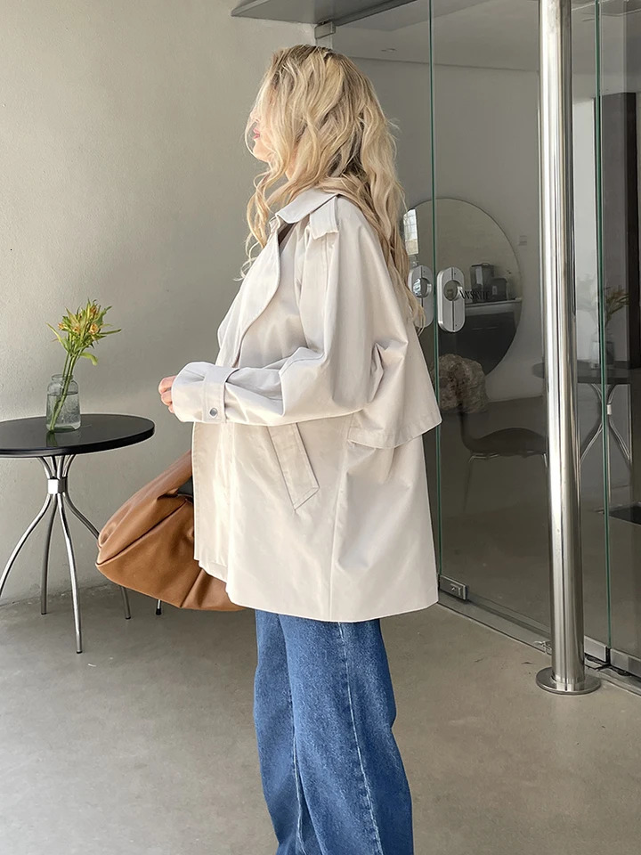 Women Fall Autumn Cotton Short Trench Jacket and Coat Casual Outerwear 251021