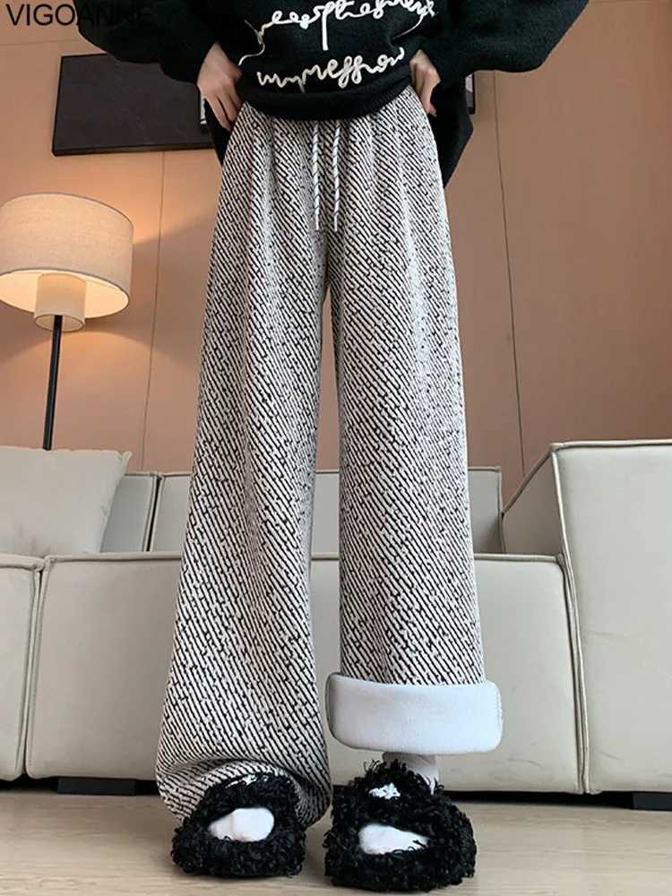 VigoAnne 2025 Female Casual High Waist Velvet Wide Leg Pants Autumn Women Sport Pants Winter Ladies Y2K Gym Warm Baggy TrousersT251022