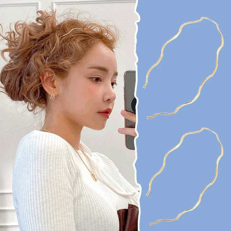 2025 New Fashion Women Gold Metal Wave Bending Hairbands Geometric Thin Headbands Elegant Headdress For Daily Party V251022