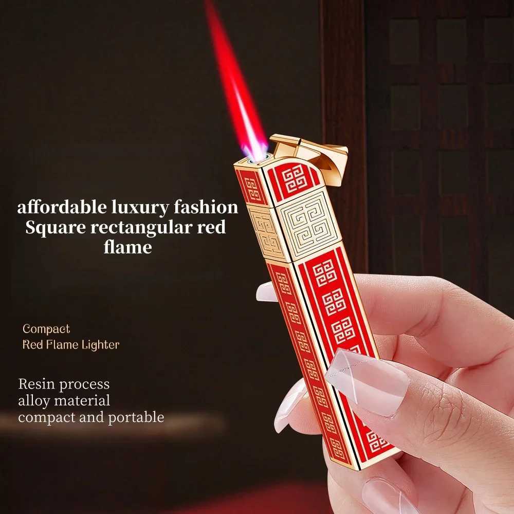 Portable MINI Square Strip Gas Lighter for Women Metal Material Windproof with Red Flame A Light Luxury Fashion Gift C251022