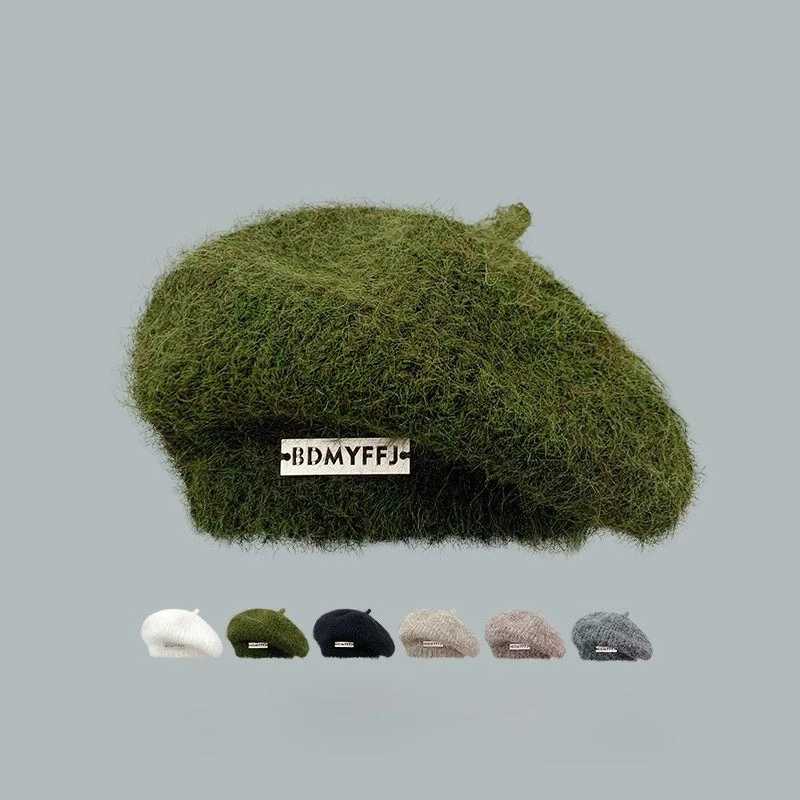 Japanese Style Mohair with Iron Lable Knitted Beret Women Vintage Trend Warm Painter Hat Female Artist Hat Ladies Autumn Winter J251022