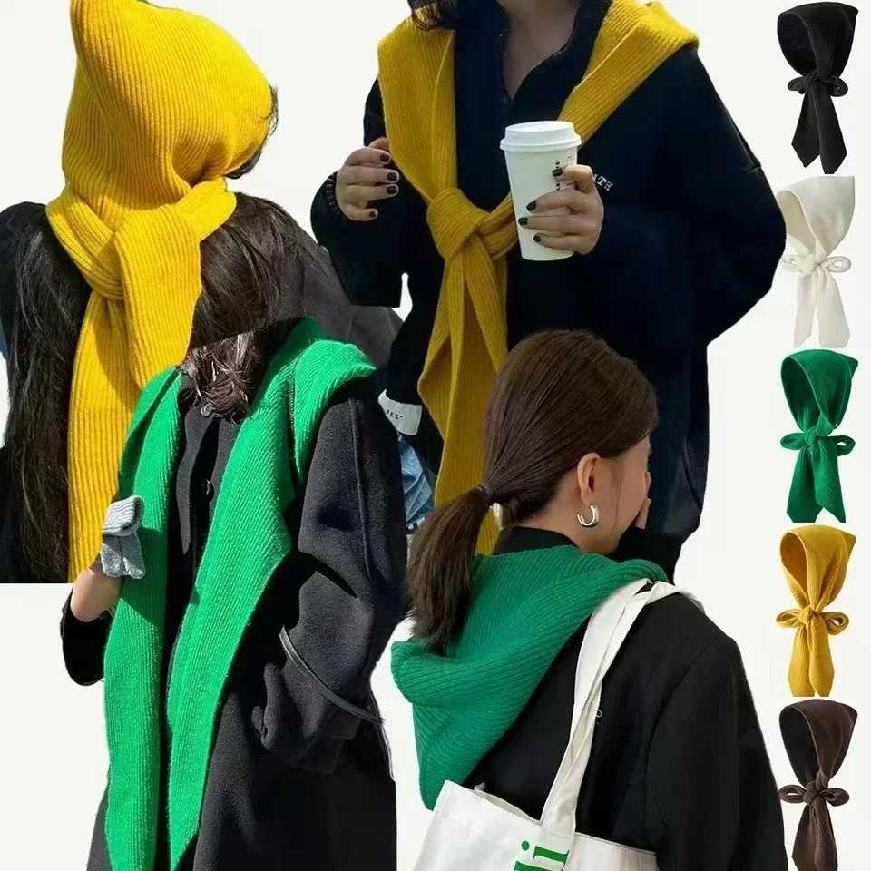 Korea Scarf Hats For Women Spring Autumn Fashion Warm Knitted Hooded Scarf Hat Multiple Usage Accessory Shawl Caps J251118