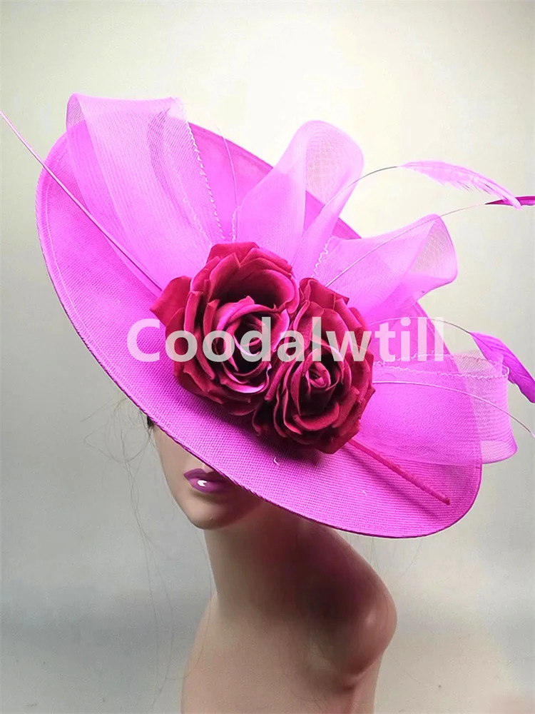 Big Flower Fascinators Hat Headpiece Women Kentucky Church Millinery Cap Ladies Derby Feather Pillbox Fascinator Hats 251016