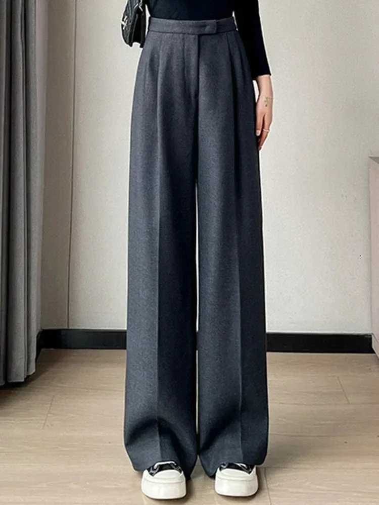 WOOL Autumn Slim High Waist Straight Womens Pants Casual Solid Color Loose Chic Female Wide Leg Pants Fashion Office LadiesT251022