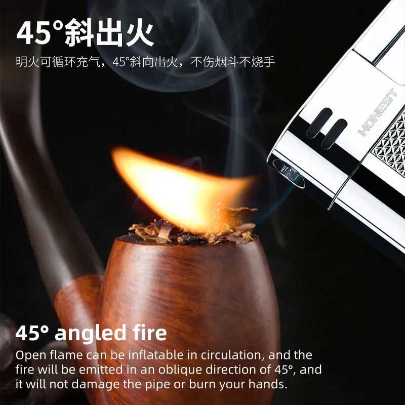 Retro slanted fire pipe metal lighter soft flame inflatable lighter men smoking accessories gift C251022