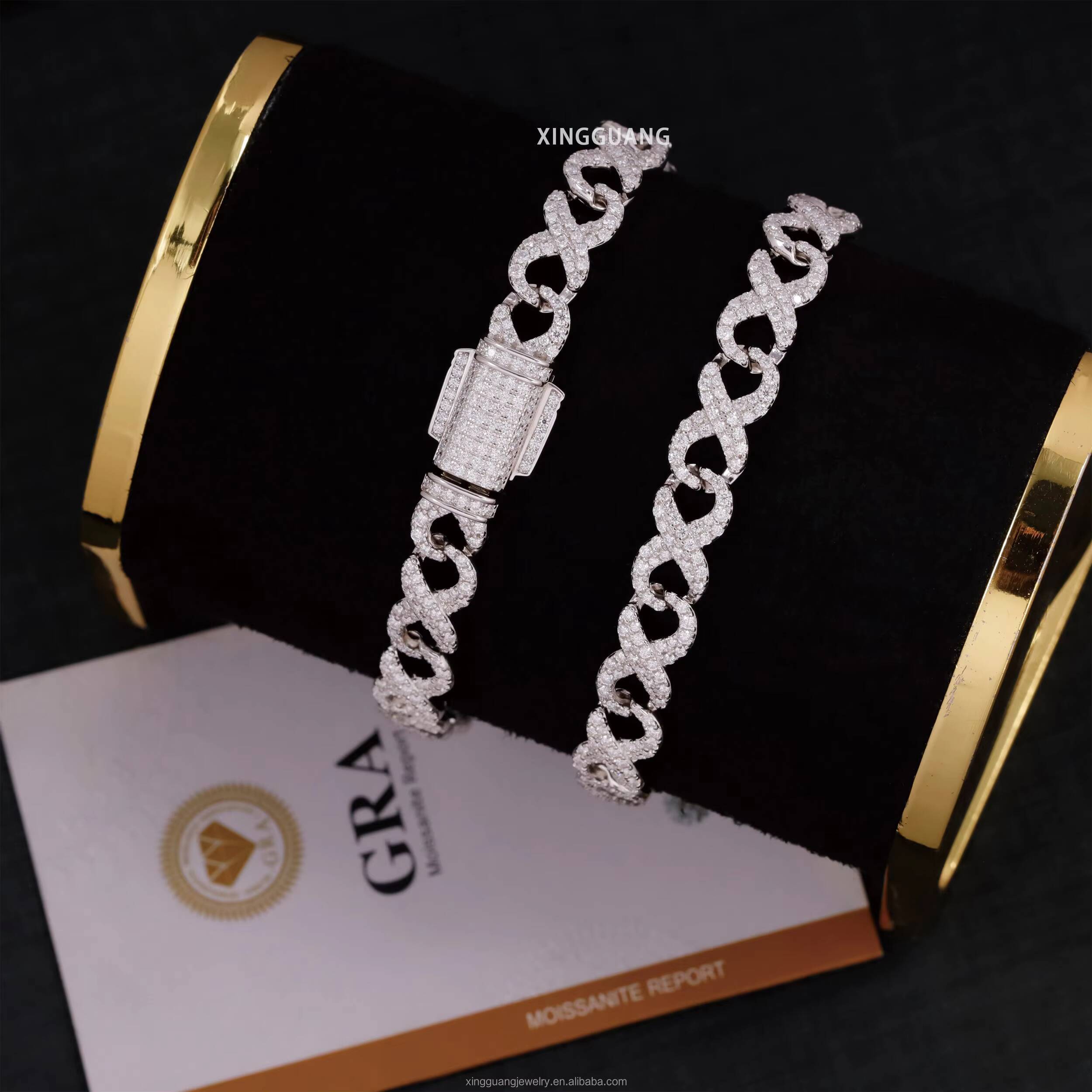 Hip Hop Bracelet 8MM Wide Infinity Chain Bracelet Iced Out VVS Moissanite Diamonds S925 Sterling Silver Cuban Bracelet Jewelry