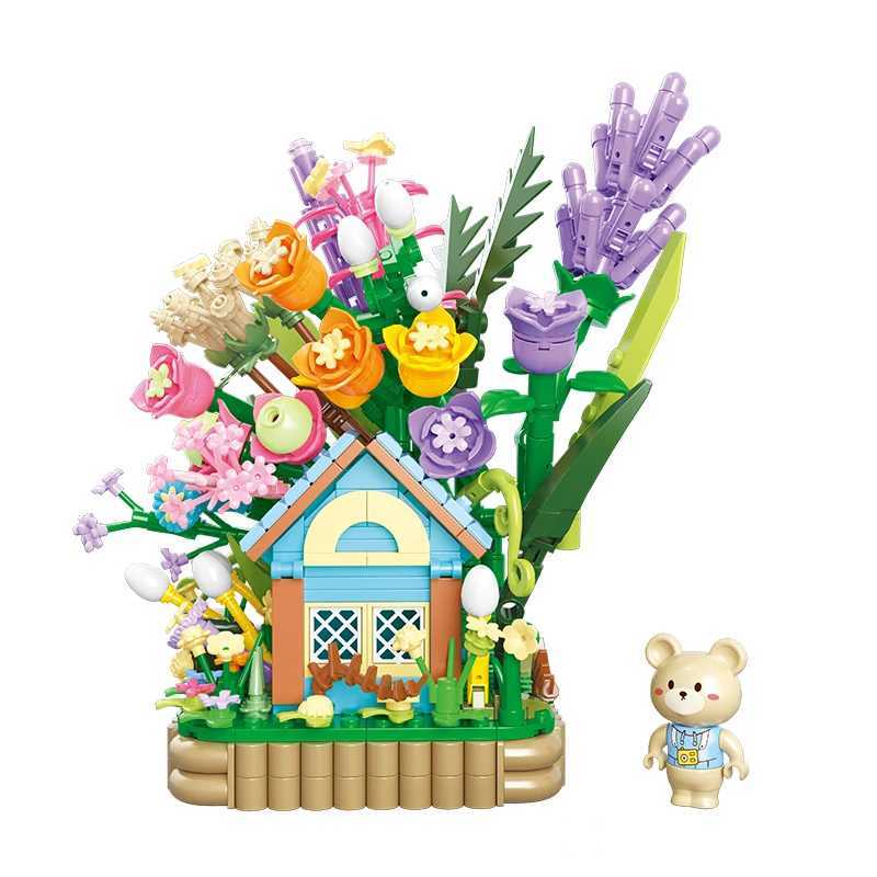 Cute Cartoon Teddy Bear Forest Hut Street View Building Block Splicing Small Particle Model Ornament Toy Collection Gift J251022