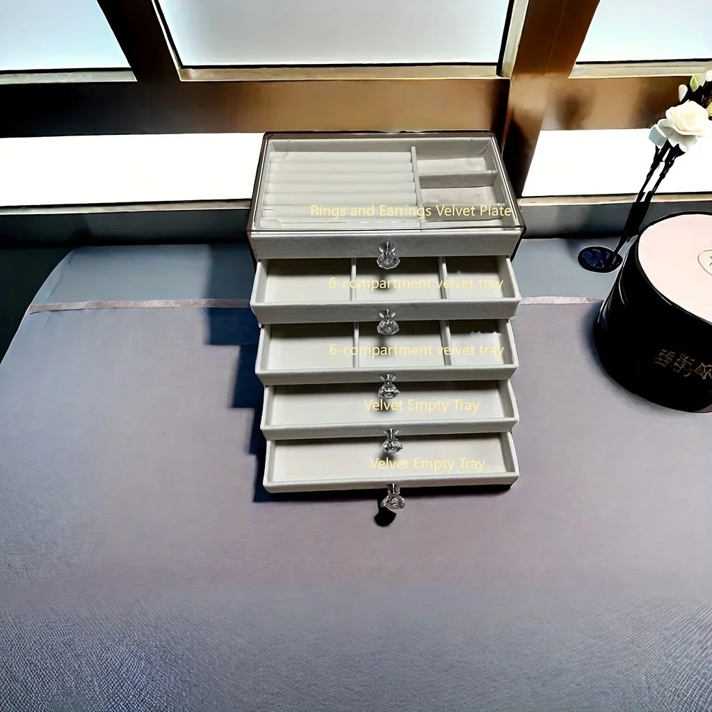 upgrades 5 Layers of Velvet Jewellery Organiser Drawer Jewelry Box Earrings Bracelet Organizer Display 251010