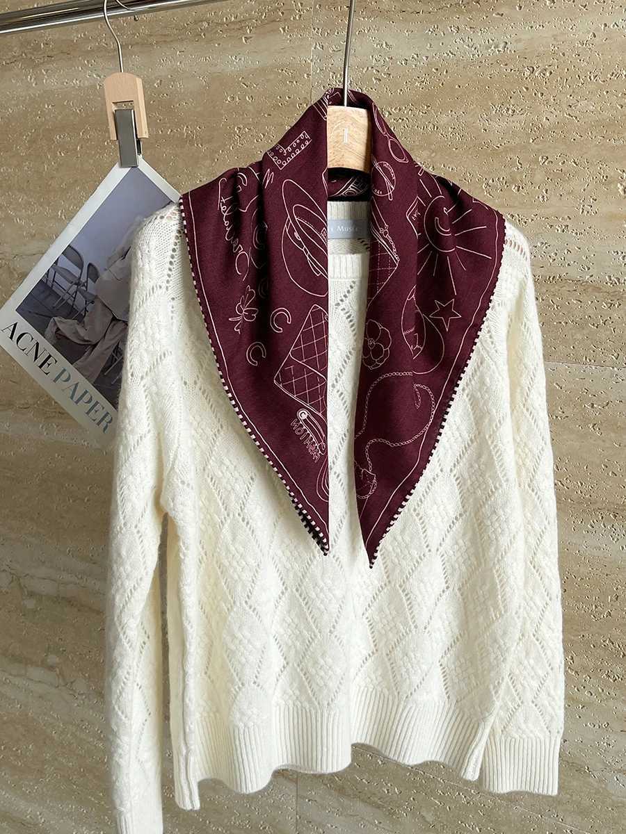 Double Faced Silk Wool Scarf 65CM Small Winter Scarves Hand Rolled Shawls Head Neck Accessories Christmas Lover Gift J251022