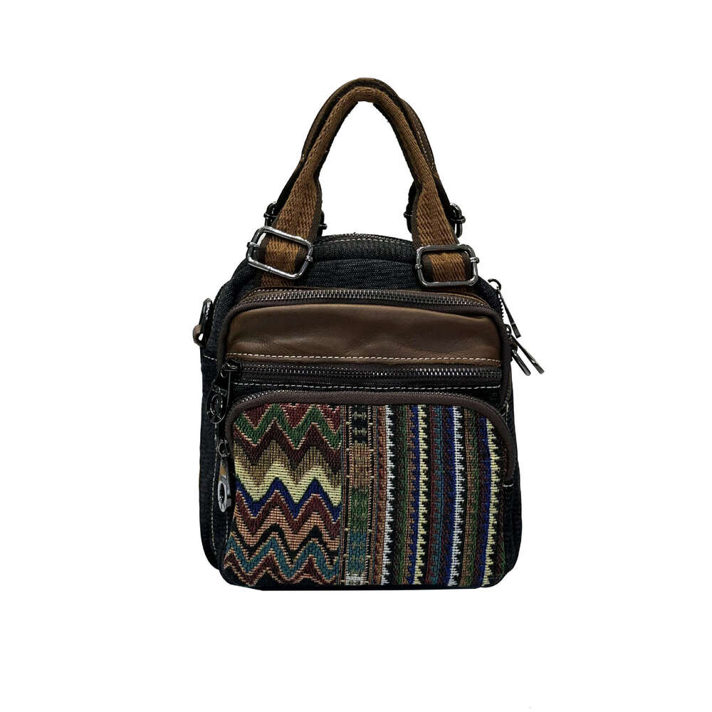 Denim For Women New Color Block Embroidery Multi Use Single Double Shoulder Bag Fashion Handbag With Genuine Leather High Quality