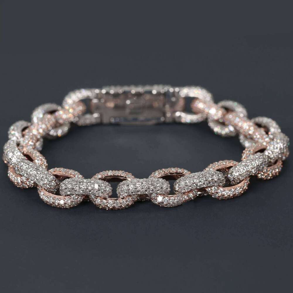 Luxurious Sier Cuban Chain Round Cut Electroplated Silicon Bracelet & Bangle