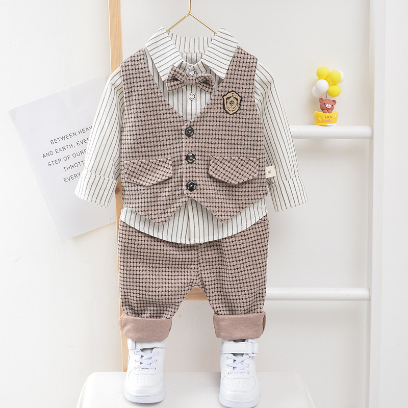 Free Shipping 2025 New Boys 3-Piece Suit Set, Spring Autumn Blazer Vest Outfit, Fashion Formal Wear for 1-4 Year Old Toddler