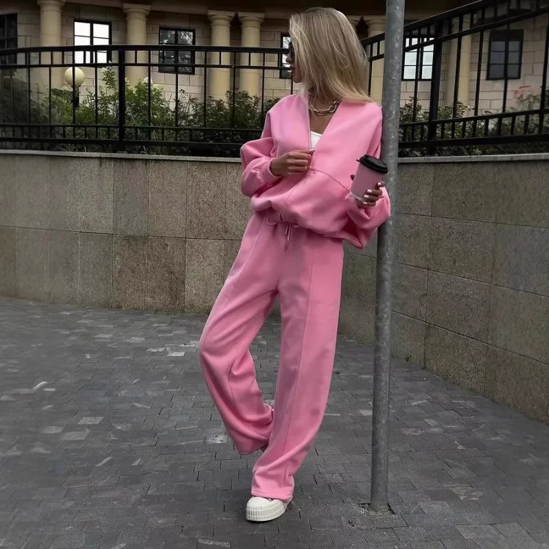Winter Sweat Suit Set Pink Women Zipper Hoodies 2 Two Pieces Outfit Pants Casual Loose Winter Warm Tracksuits Sport Hooded Women 251010