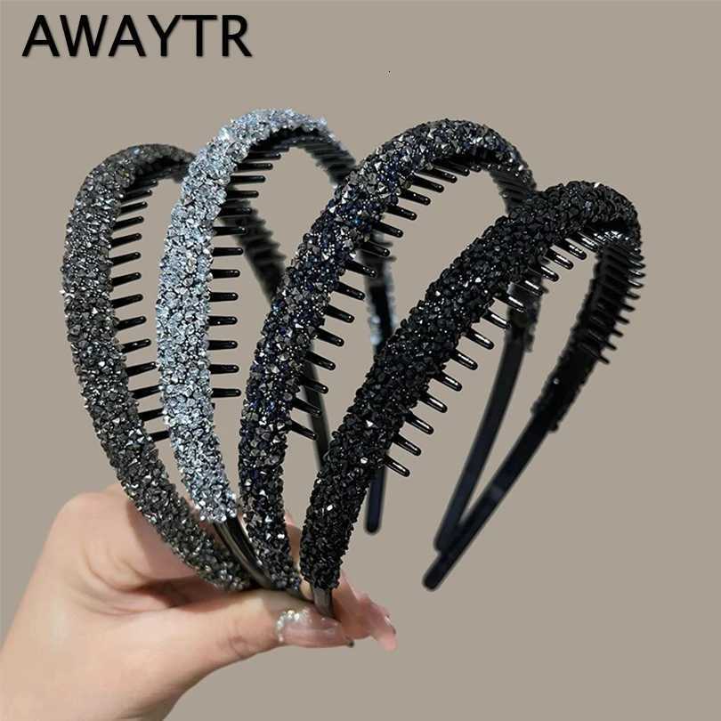 AWAYTR Luxury Nonslip Rhinestone Hair Hoops Bands Women Tooth Elastic Headbands For Women Shiny Hair Hoops Bezel Accessories V251022