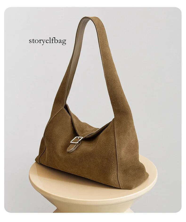 Genuine Grade Suede Leather Women's Tote Designer Brand Cowhide Ladies Shoulder Underarm Bag Small Handbag