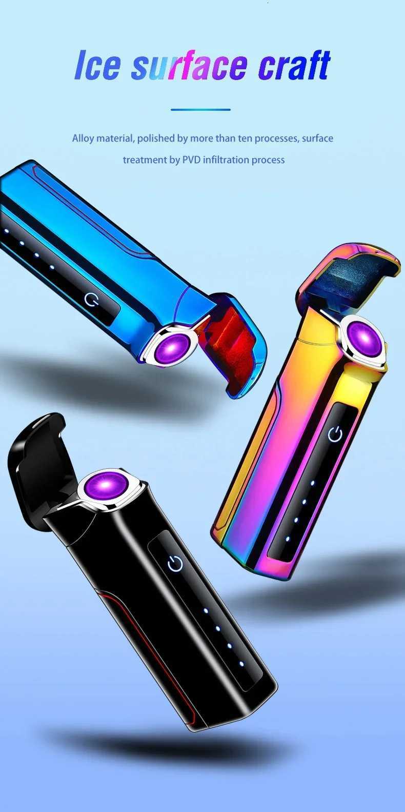 Smart Touch Replaceable Battery USB Electronic Lighter Rechargeable Windproof Gift Men Rotating Plasma Arc LighterNO GAS IN C251022