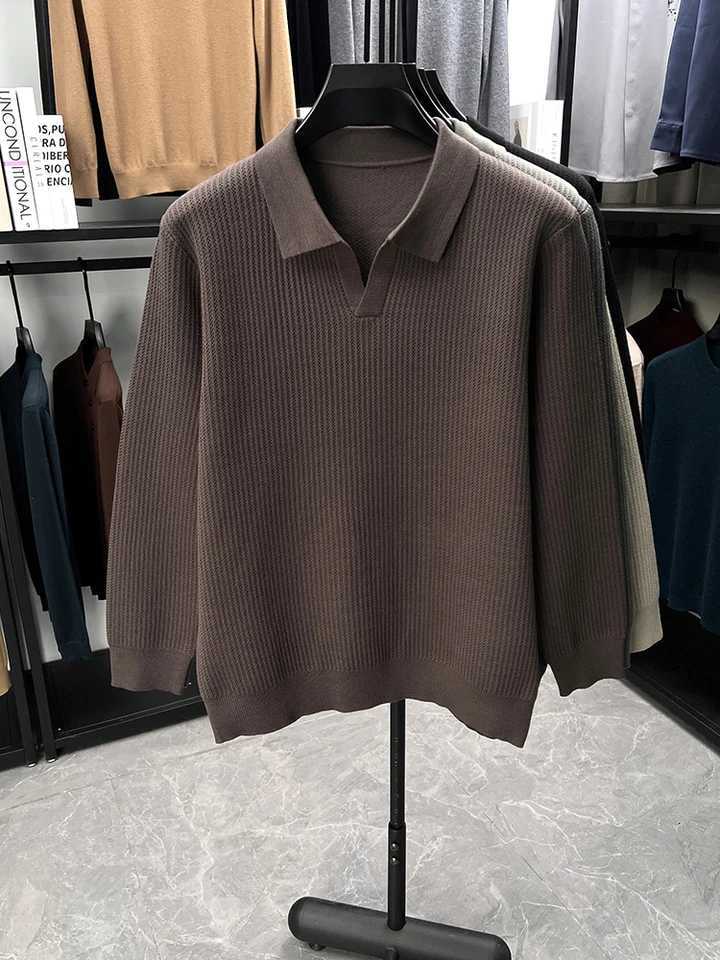Advanced trend mens lapel sweater soft comfort knitted luxury skin friendly warm new solid color autumn winter casual pulloverXJ251022