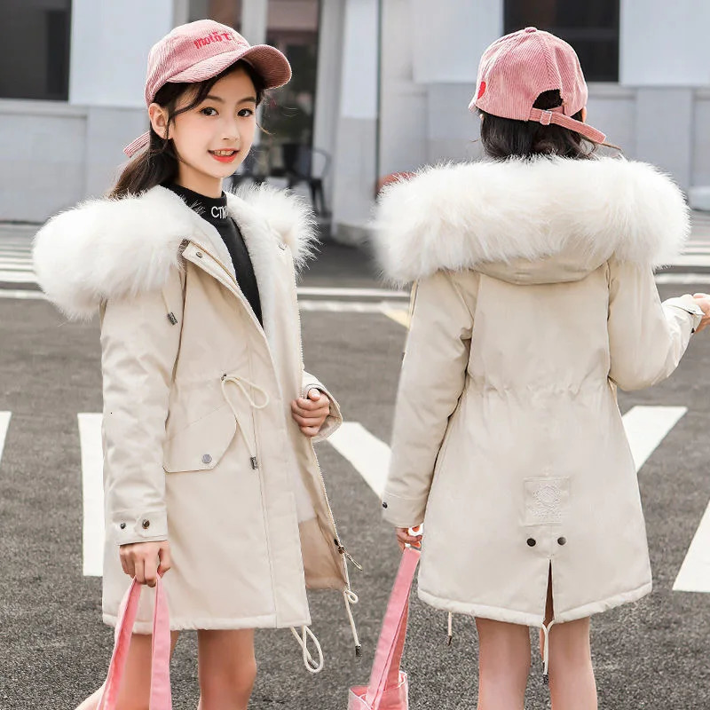 514 Years Teen Girls Winter Jacket Plus Velvet Warm Kids Windbreaker Coat For Girls Fur Collar Hooded Parkas Children Outerwear 251021